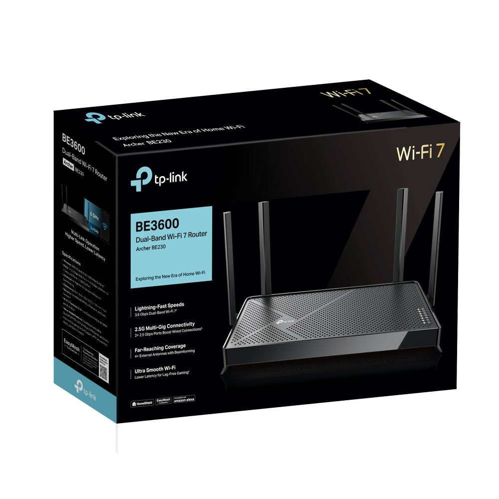 TP-Link Archer BE230 BE3600 Dual-Band Wi-Fi 7 Router | Up to 3.6 Gbps, 2× 2.5G Ports | 5GHz & 2.4GHz | EasyMesh Compatible TP-Link Archer BE230 BE3600 Dual-Band Wi-Fi 7 Router | Up to 3.6 Gbps, 2× 2.5G Ports | 5GHz & 2.4GHz | EasyMesh Compatible